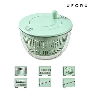 UFORU Salad Spinner Large, 3 IN 1 Vegetable and Fruit Washing Bowl with Strainer, Lettuce Spinner with 5 Blades Slicer, Egg Yolk Strainer, Salad Bowl for Efficient Salad Preparation, 5.3 Qt Kitchen Gadgets Set#SummerWins#DFYD