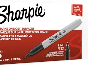Sharpie Permanent Markers, Fine Tip, Black, 12 Count - Quick Drying, Fade Resistant, For Wood, Plastic, Paper, Metal, And More