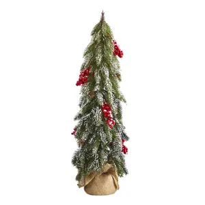 24” Flocked Artificial Christmas Tree with Berries and Pine Cones 24” Flocked Artificial Christmas Tree with Berries and Pine Cones