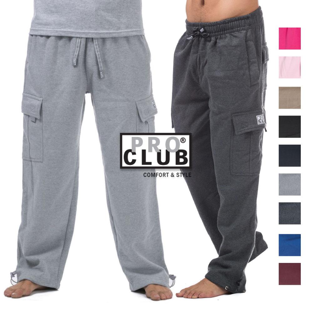 PROCLUB Men's Heavyweight Cargo Sweatpants PRO CLUB Cargo Pants 6 Pockets Casual Fleece Pants Hip Hop Harem Casual Loose