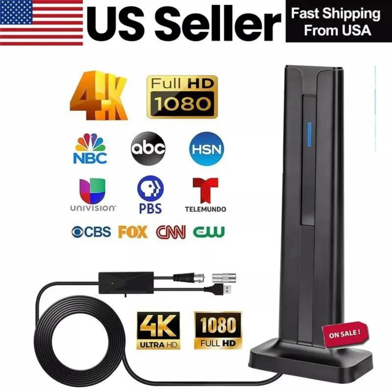 HDTV Digital Antenna for Smart TV – 4K 1080P Indoor Antenna, Free Local Channels, High Gain 25dBi, 16ft Cable, Easy Setup