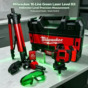 Milwaukee 360° Green Laser Level Kit, 532nm Laser, ±3° Self-leveling Function, IP54 Protection, 25m Working Range, Equipped With 6000mAh Lithium Battery And Full Accessories, Professional Measuring Tool For Construction, Renovation And Layout Work