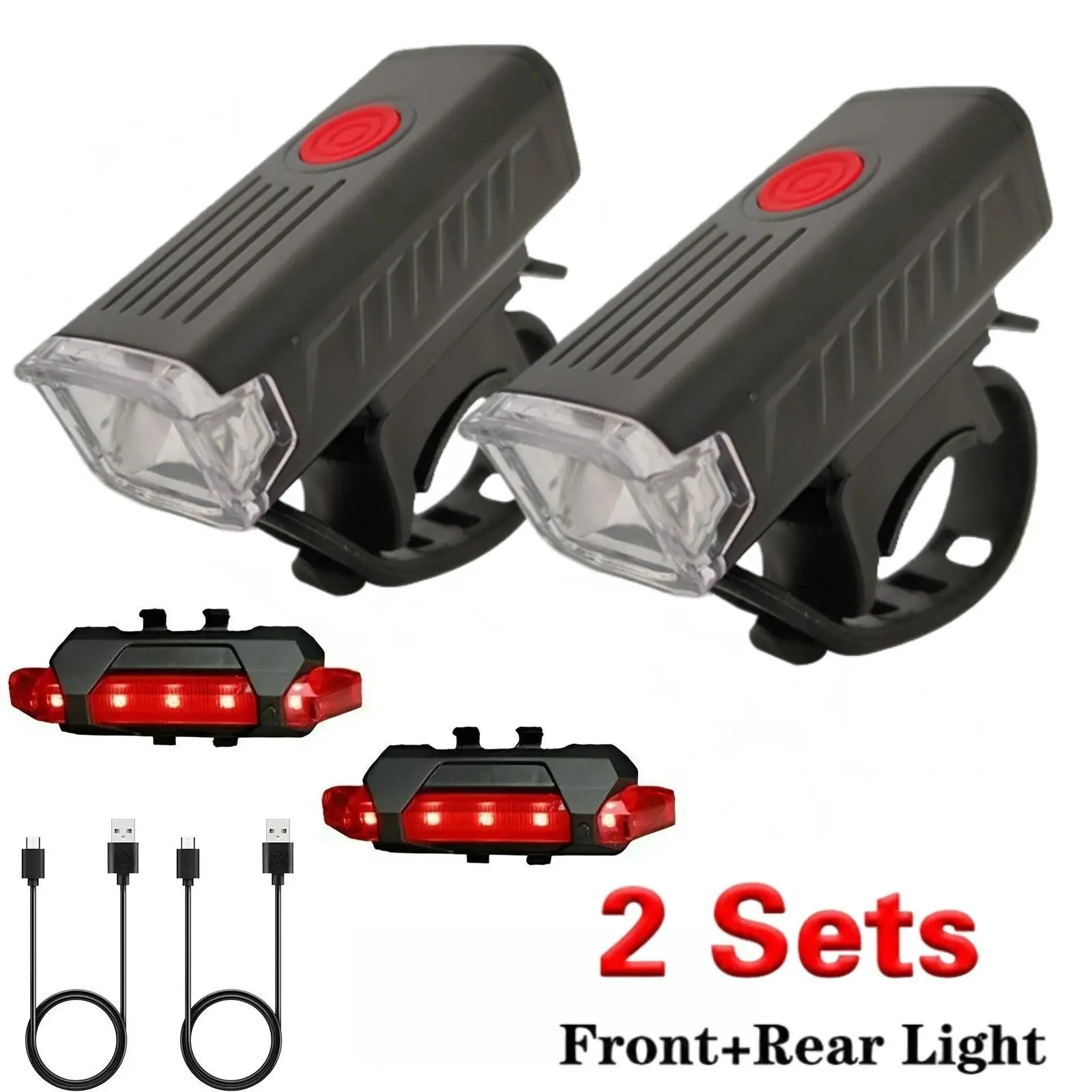 2 Sets Bike Lights for Night Riding - Bright Rechargeable LED Headlights with High/Low/Flashing Modes, Durable Aluminum Alloy Rear Lamps, Easy Handlebar Attachment, Essential Cycling Outdoor Accessories, Bicycle Lights Front And Rear, Led Light