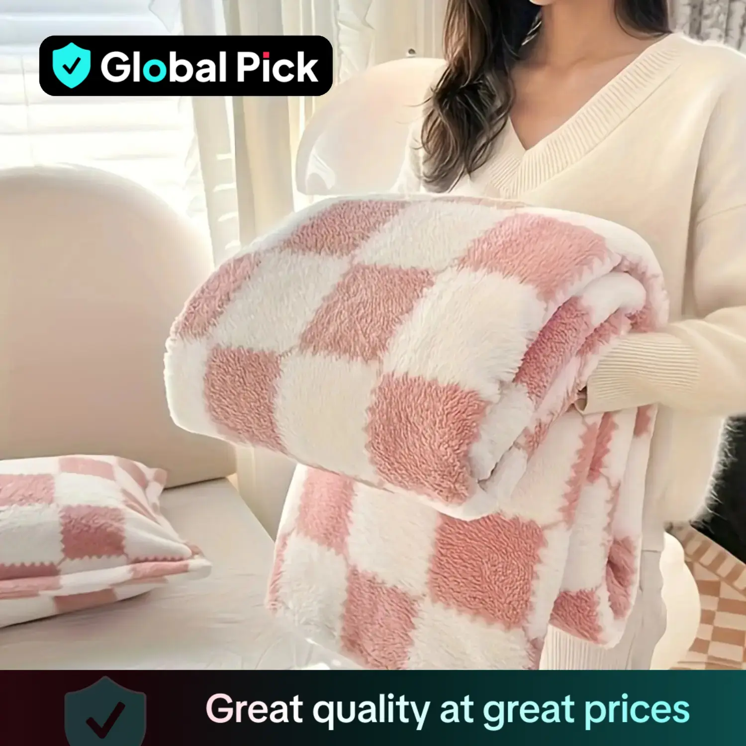 Checkerboard Pattern Blanket, 1 Count 350gsm Soft Comfortable Throw Blanket, Flannel Fleece Blanket, Room Accessories Warm Napping Blanket for Home Of