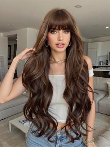 30 inch long curly wig with bangs, synthetic wig for daily use, stylish hair accessory for women