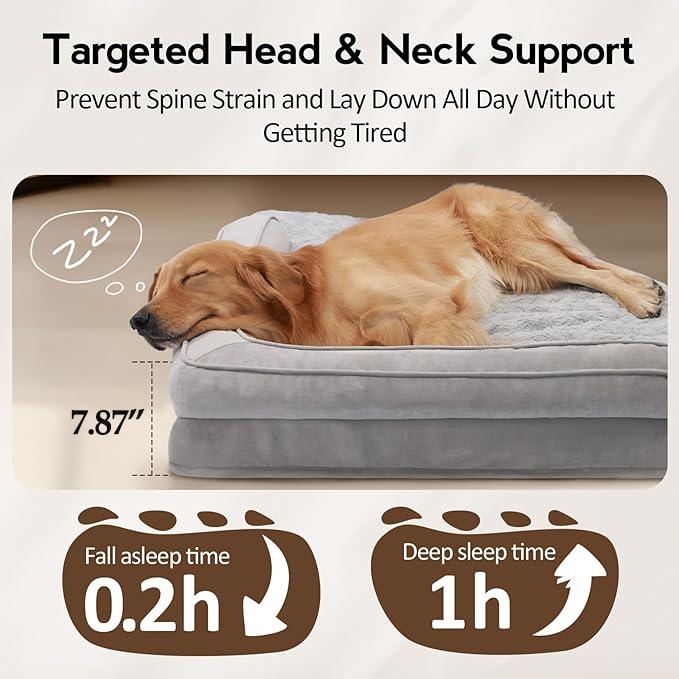 Large Dog Bed - XL Orthopedic Egg-Crate Memory Foam Dog Beds with Removable Washable Cover, Waterproof Pet Beds with Non-Slip Bottom, Grey