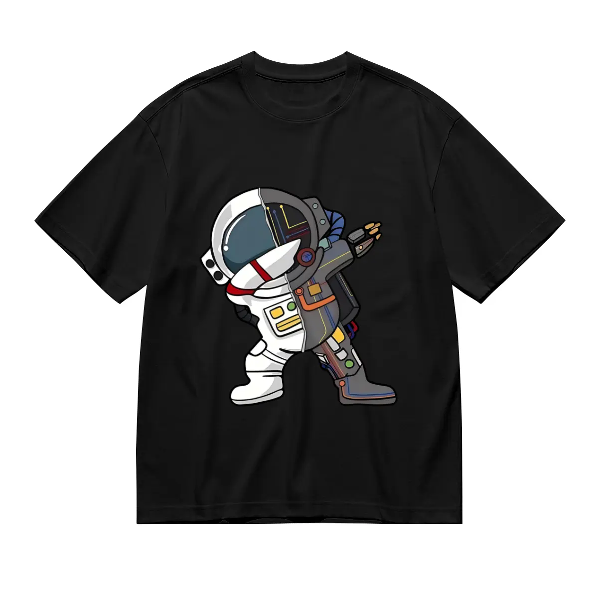 Men's Original Funny Astronaut Dab Pose Space Graphic Short-Sleeve Tee - Round Neck, Breathable Fabric, Fashionable, Ultra-Soft, Lightweight, Loose-Fitting, Black Casual Streetwear, Standard Sizes S-3XL Daily Sports Top