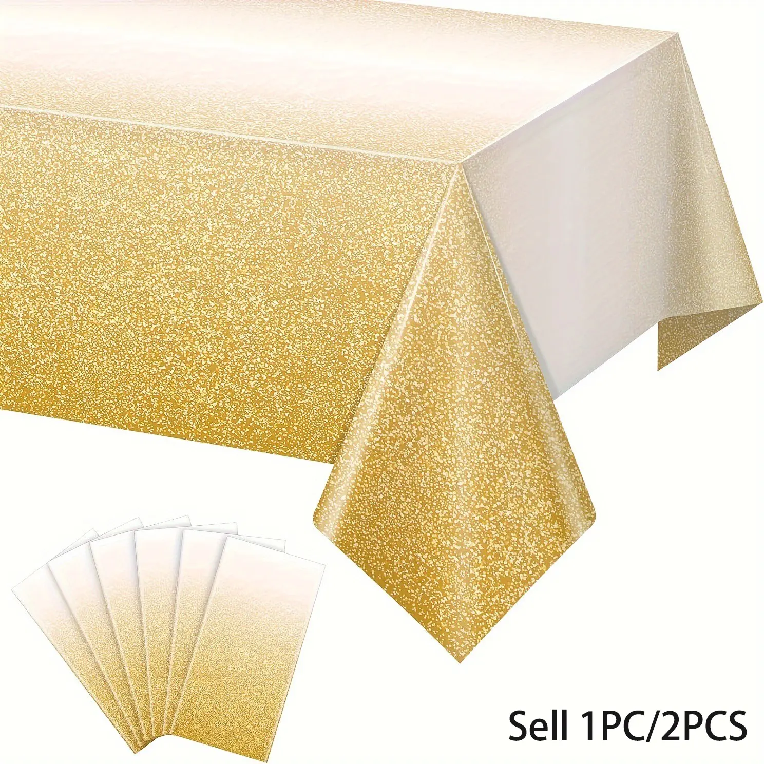 1PC/2PCS Golden Plastic Tablecloth for Parties, Golden Disposable Tablecloths for Rectangle Tables, Light Golden Sprinkle Table Cover for Wedding Birthday Anniversary Party, party decoration, Festive Decoration