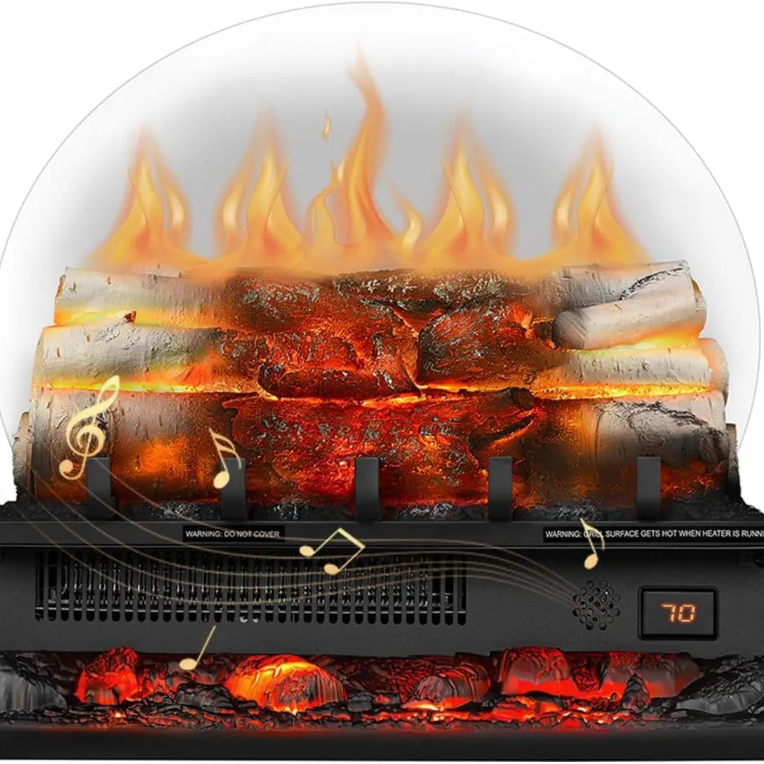 EchoGlow Birch Luxe – 20" Log Set with Sound_R.W.FLAME Electric Fireplace Log Heater,20" Fireplace Log Set with Crackling Sound Heating System Adjustable Heating Automatic Stone Stone