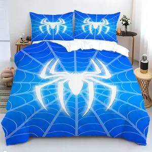 Blue Spider Pattern Duvet Cover Set, 2/3Pcs Digital Print Bedding Set, Soft Microfiber Material, Cozy Breathable, Bedroom Decor for Boys Teens, All Season Use. Includes 1 or 2 Pillowcase - No Filling/Zipper Closure