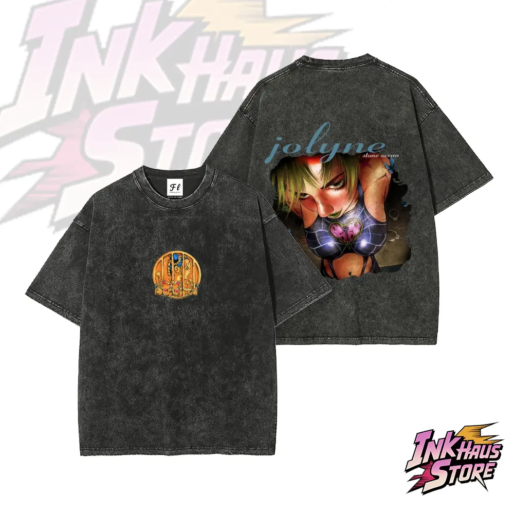 Jolyne Kujo, the protagonist of Stone Ocean, the sixth part of JoJo's Bizarre Adventure.--Short Sleeve Cotton Unisex Retro wash Tee