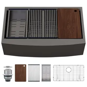 AMERLIFE 31.5/32.5/36/44.3-Inch Undermount Kitchen Sink Workstation, 16 Gauge 304 Stainless Steel Single Bowl Kitchen Sink with Cutting Board, Drying Rack, Roll-Up Rack and Drain Assembly