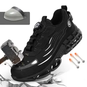 Furuian Men's Steel Toe Safety Shoes Black Air Cushion Kevlar Sole Anti-Puncture Anti-Slip Work Sneakers for Outdoor Industrial Construction