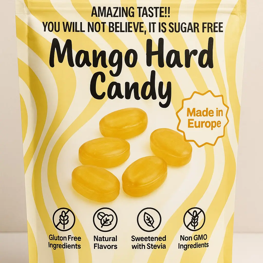 Andy Anand Sugar Free Mango Hard Candies, Sweetened with Stevia, Keto & Diabetic Friendly, Gluten-Free, Non-GMO, European Crafted, Individually Wrapped 7 Oz