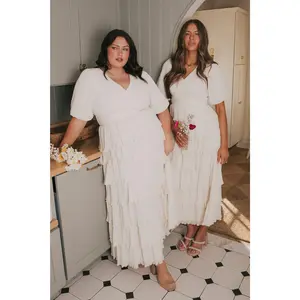 EXCLUSIVE - Promise Me This Dress - Short Sleeve Bridesmaid Mother of the Bride Event Dress with V-Neckline Tie Waist & Tiered Skirt 10 Hues, Size Inclusive XXS-6XL