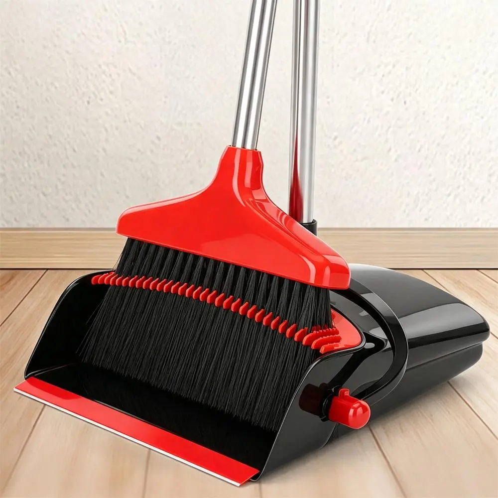 Broom and Dustpan Set Black Red Standard Indoor Sweeping Set Detachable Pole Convenient Assembly For Dorm Office Household Daily Floor Tidying
