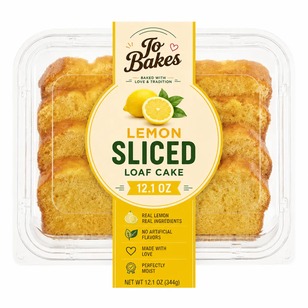 JO BAKES Lemon Loaf Cake, 12 oz, 8 Pre-Sliced Pieces, Soft & Moist Bakery Dessert