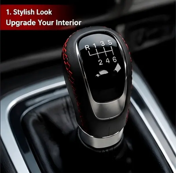 Leather 6-Speed Shift Knob with Red Stitching for 2020-2024 Chevrolet Silverado, Car Accessories Interior, Pedals & Gear Sticks, Gear Shift Knob Pedals & Gear Sticks manual paddle wheel handle cover upgrade rechargeable color usb