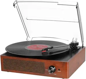 Bluetooth Record Player Belt-Driven 3-Speed Turntable with Headphone Jack & Built-in Speakers for Vinyl Lovers