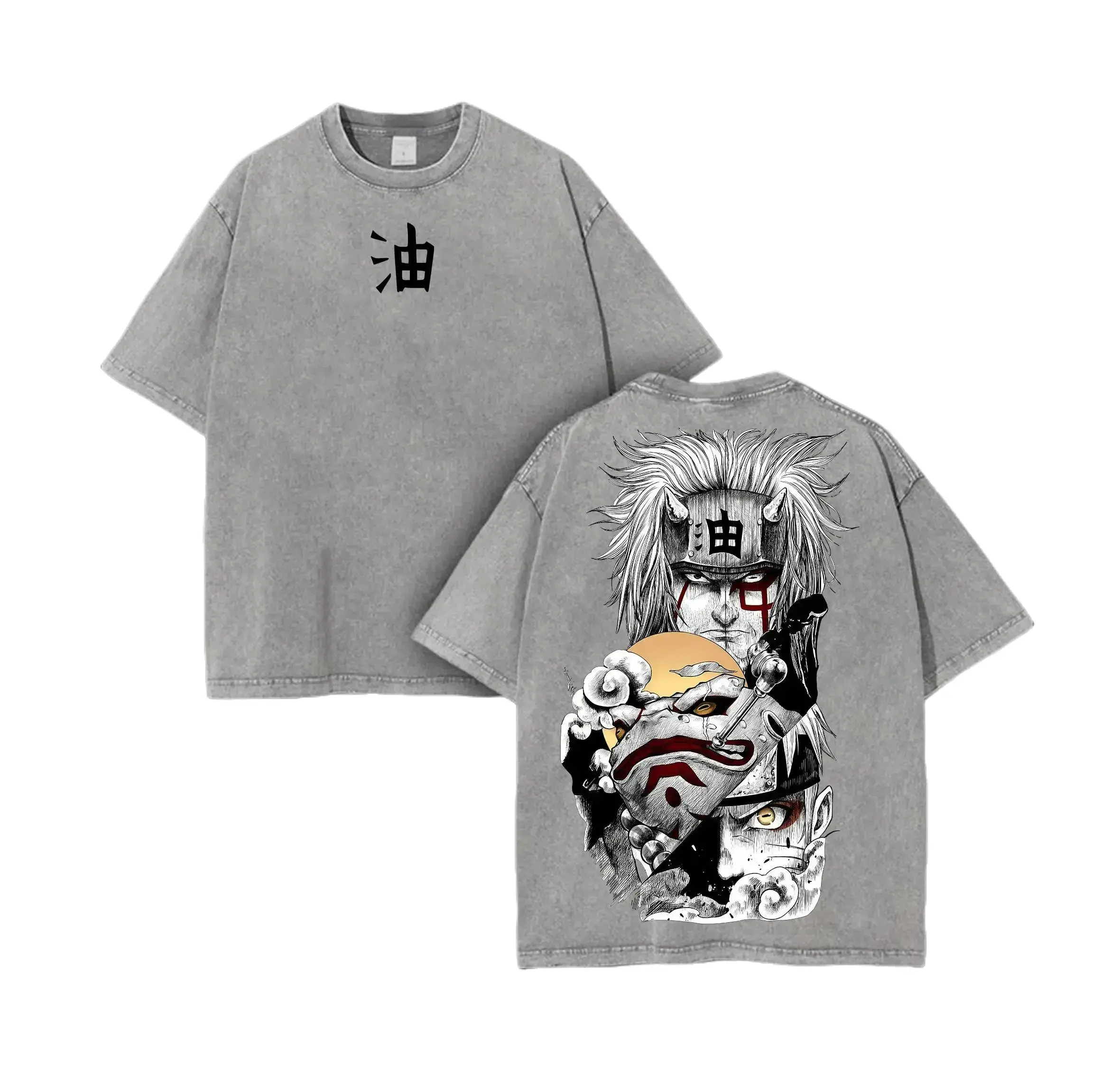 [HM 100%cotton]Jiraiya x Naruto Anime Double Printed Vintage Washed Tee Unisex Oversize Anime Manga Washed Heavyweight Cotton T-shirt Naruto Merch Jiraiya Fan men's t shirts cotton tee shirt invincible shirt siah t shirt streetwear