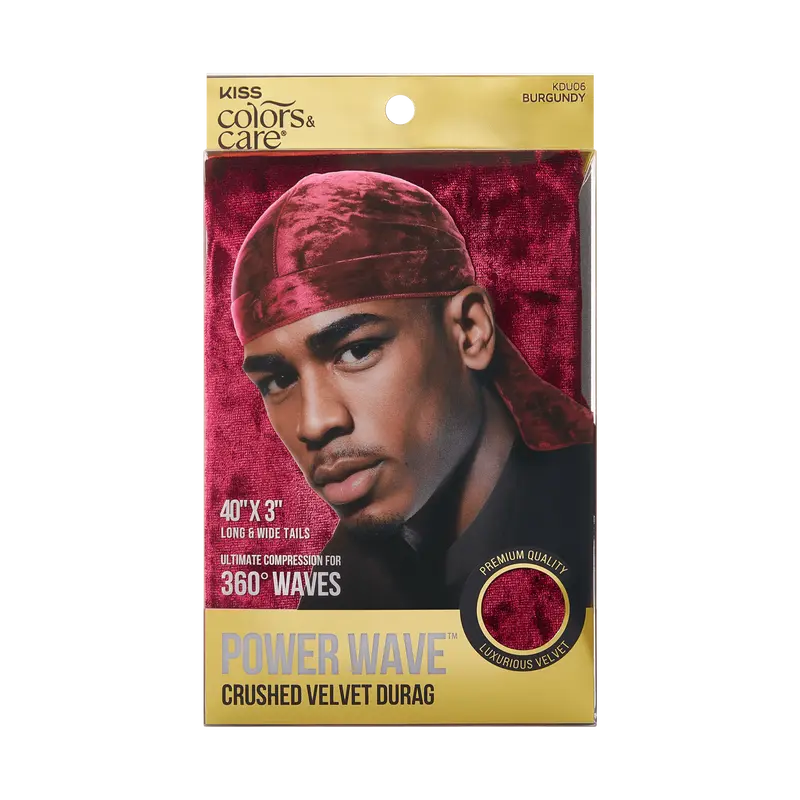 Kiss Colors & Care Power Wave Velvet Luxe Durag - Burgundy | Wave Cap, One Size, Hair Accessories