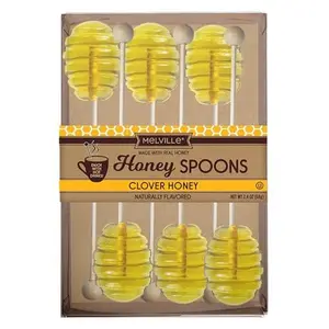 Melville Candy All Natural Honey Spoon Gift Set – Spoons & Lollipops on Wooden Ball Sticks – Gluten-Free, Made in USA Stirrers for Tea, Coffee, & Hot Beverages - Individually Wrapped (6-count, Honey Dipper)