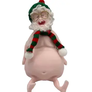 THEMUGLY Rene Squishy Doll: Christmas Santa Rene with Beard, Beanie, Scarf & Glasses, Holiday Desk Ornament Stress Toy, Funny White Elephant Gag Gift