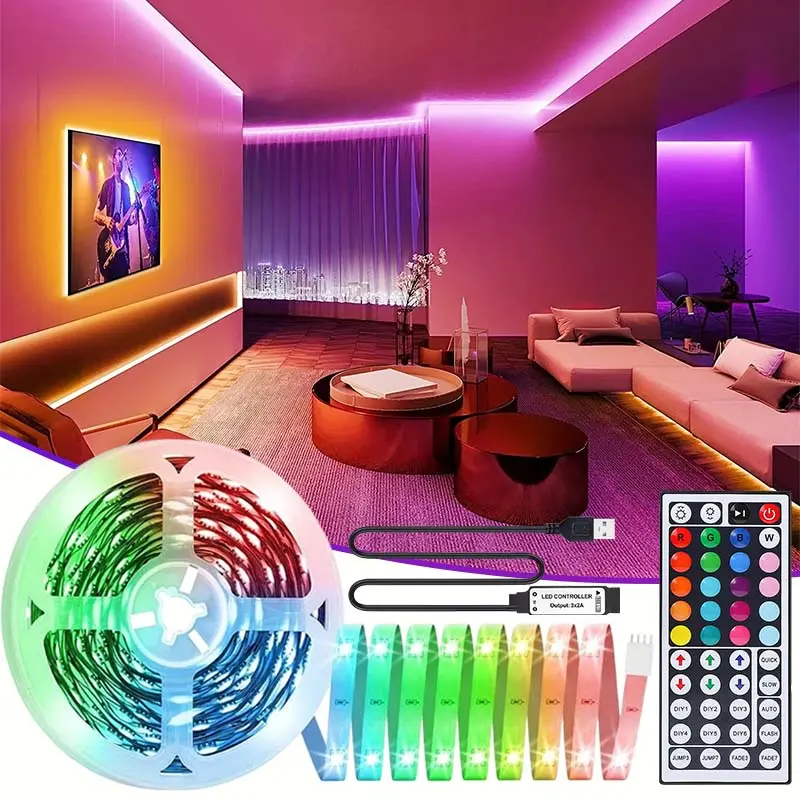 1M-15M USB Ambient Dimmable Led light strip with 44-key remote control, RGB color change, suitable for holiday decoration, lighting gifts, home decoration, wall decoration, Halloween party, Led Lighted