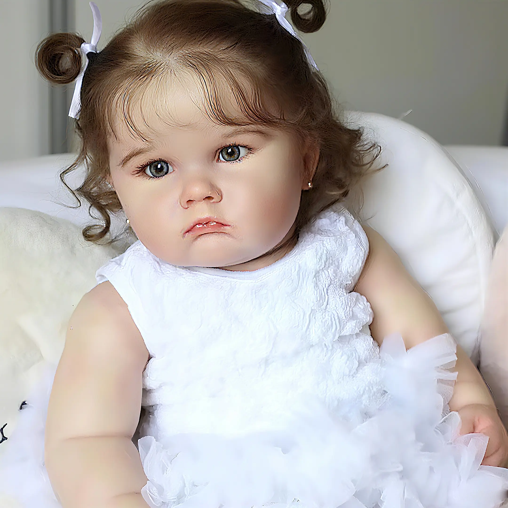 24-Inch 60cm Simulated Reborn Baby Doll Hand-Implanted Hair Soft Cloth Body Realistic Newborn Doll for Kids Cuddling Playmate