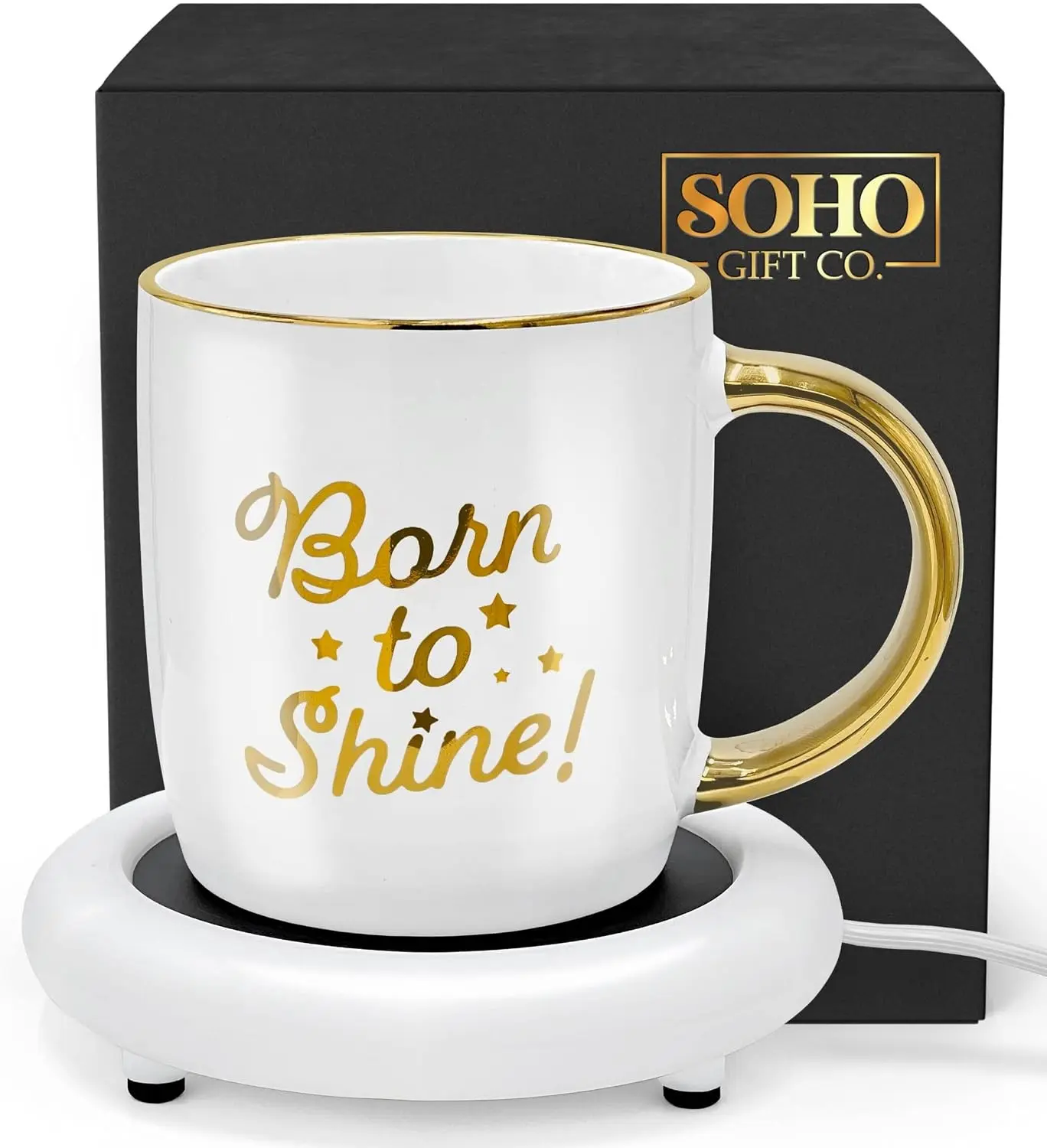 Coffee Mug with Warmer, Motivational Electric Heated Cup for Coffee Lover Gifts for Birthday/Christmas, 12oz Born to Shine (Gift Boxed)
