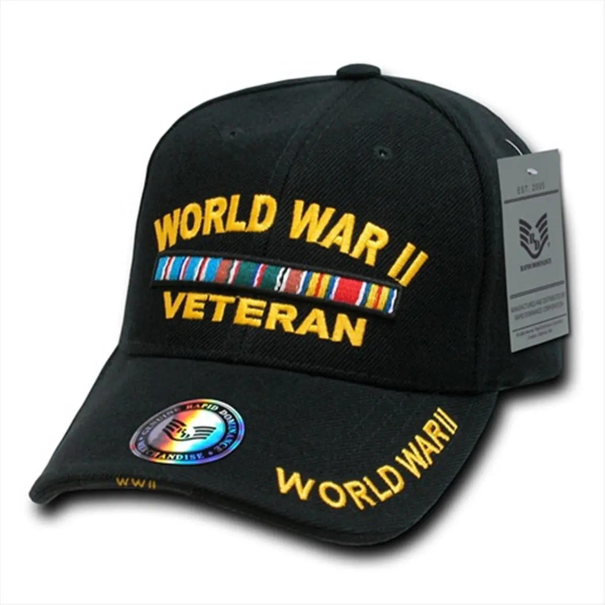 212 MAIN Deluxe Embroidered Adjustable Military Baseball Cap - World War 2 Vet Collectible, Adjustable Strap, Padded Band, Veteran Tribute - Black