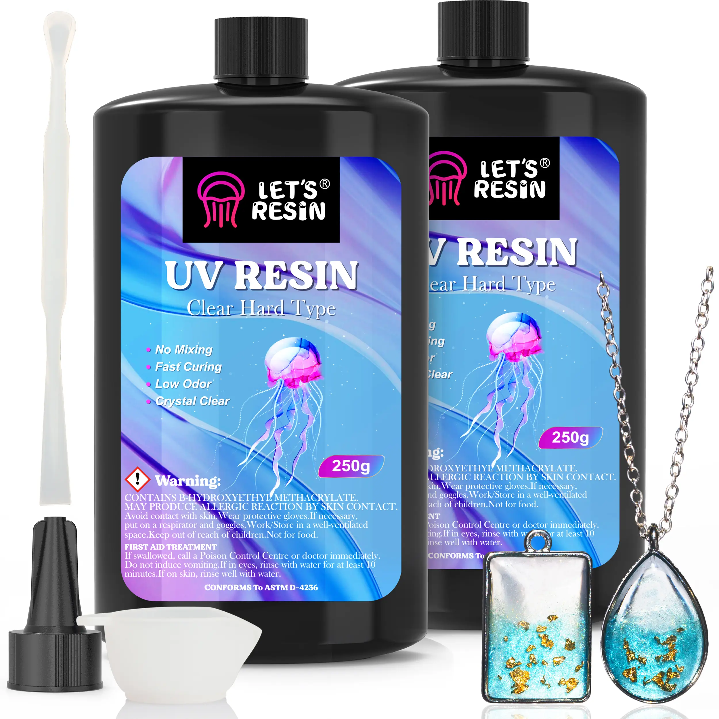 LET'S RESIN 500g Durable Upgraded Crystal Clear Hard Low Odor Ultraviolet Epoxy, UV Light/Solar Sunlight Activated Glue for Jewelry, Craft Decoration Diy Kit