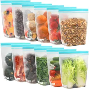 12 Pack Reusable Gallon Freezer Bags, Dishwasher Safe, BPA Free, Extra Thick Leakproof Plastic Food Storage Bags for Meal Prep, Fruits, Sandwiches, Snacks