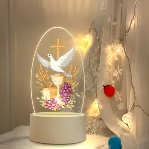 Christian USB Illuminated Night Light with Dove Cup Wheat Grape Design, Warm Glow Faith Decoration, Prayer Learning Home Decor, Home Decoration Lamp, USB Powered Lamp, Indoor Decorative Light, Perfect Gift for Christians