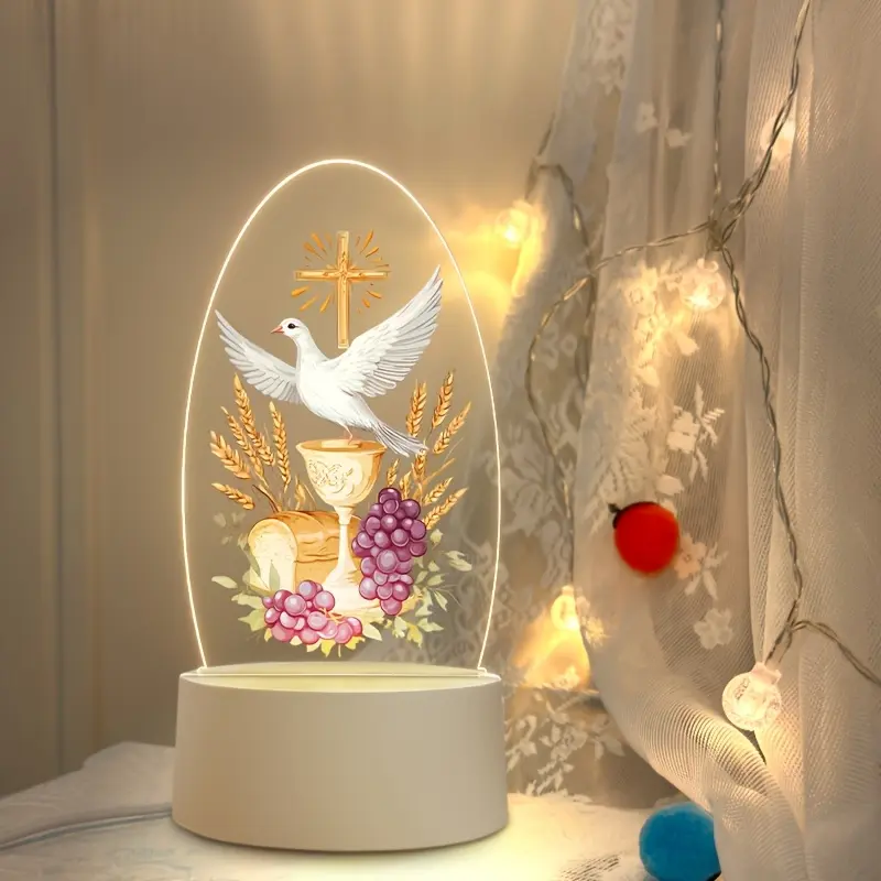 Christian USB Illuminated Night Light with Dove Cup Wheat Grape Design, Warm Glow Faith Decoration, Prayer Learning Home Decor, Home Decoration Lamp, USB Powered Lamp, Indoor Decorative Light, Perfect Gift for Christians