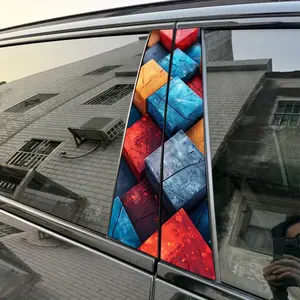 2pcs Colorful Damaged Cubes Car Sticker B-Pillar DIY Center Pillar Film Decorative Car Accessory Car Decals