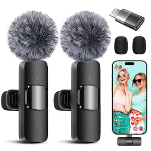 2 pcs Wireless Lavalier Microphones for iPhone, Android, iPad - Mini Wireless Clip-on Microphones Crystal Clear Sound Quality for Recording, Live Streaming,Vlog