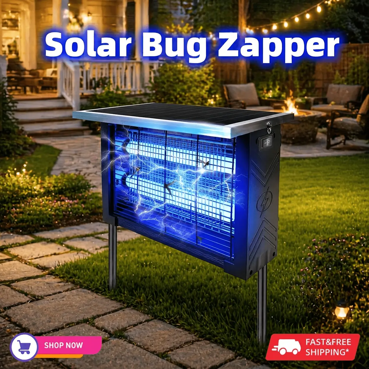 HAVIRORO Outdoor Solar Bug Zapper – 4500V Electric Shock, Cordless Portable Camping Zapper with Light Sensor, Moth & Insect Trap – Ideal for Home, Patio, and Backyard