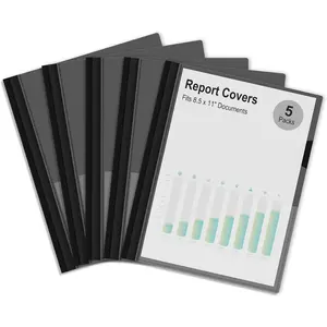 Ndsox 5 Packs Clear Front Report Covers with 3-Prong Fasteners, Plastic Project Presentation Folders Resume Document Covers with Black Back for 8.5" x 11" Letter Size Paper for School Office Business