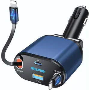 OHLPRO Retractable Car Charger for iPhone, 80W USB C Car Charger Adapter, Gift for Men Women, USB i Fast Charging for iPhone 16 15 14 13 12 Pro, Max, iPad, Samsung, Blue