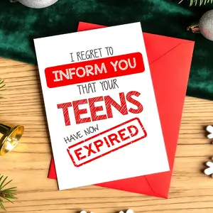 1pc Humorous Farewell to Teenage Years Greeting Card & Envelope Set Blank Inner Page Design 20th Birthday Party Celebration Gift “I REGRET TO INFORM YOU THAT YOUR TEENS HAVE NOW EXPIRED” Classic Notice-Style Theme Greeting Card