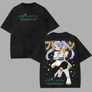 valentine shirts Frieren Beyond Journey's End line art v8 Manga Anime Double Printed Acid Washed Top men's Menswear graphic tee unisex merch gift