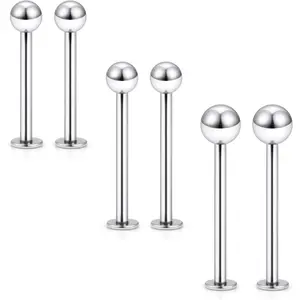 16G 316L Stainless Steel Labret Cheek Tongue Rings Barbell Body Piercing Jewelry 4mm 5mm Bar Size 14mm-19mm Bar Length Available 6Pcs