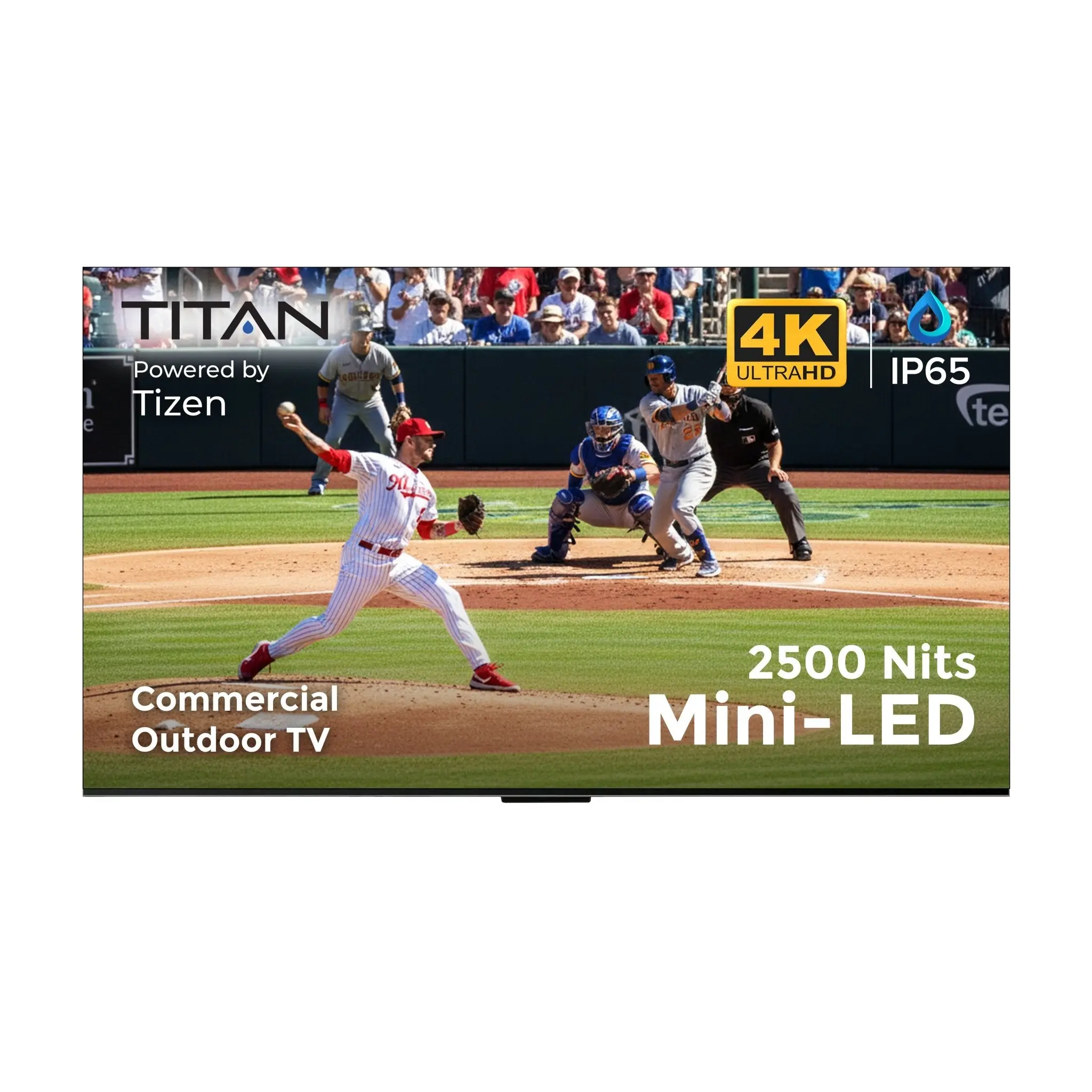 Commercial-Grade Titan Weatherproof Outdoor TV Full Sun QLED 4K Smart TV powered by Samsung Tizen SmartThings, Bonus: Premium Tv Cover