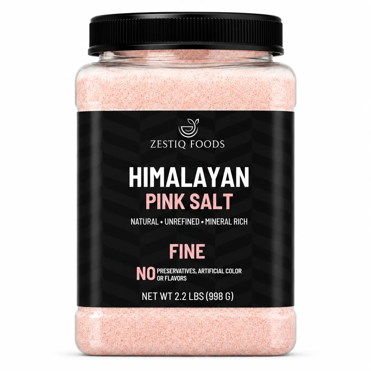 Zestiq Foods 100% Pure Himalayan Pink Salt Fine Grain, 2.2 lbs (1 kg) Jar – 100% Natural, Pure & Unrefined Gourmet Cooking Salt