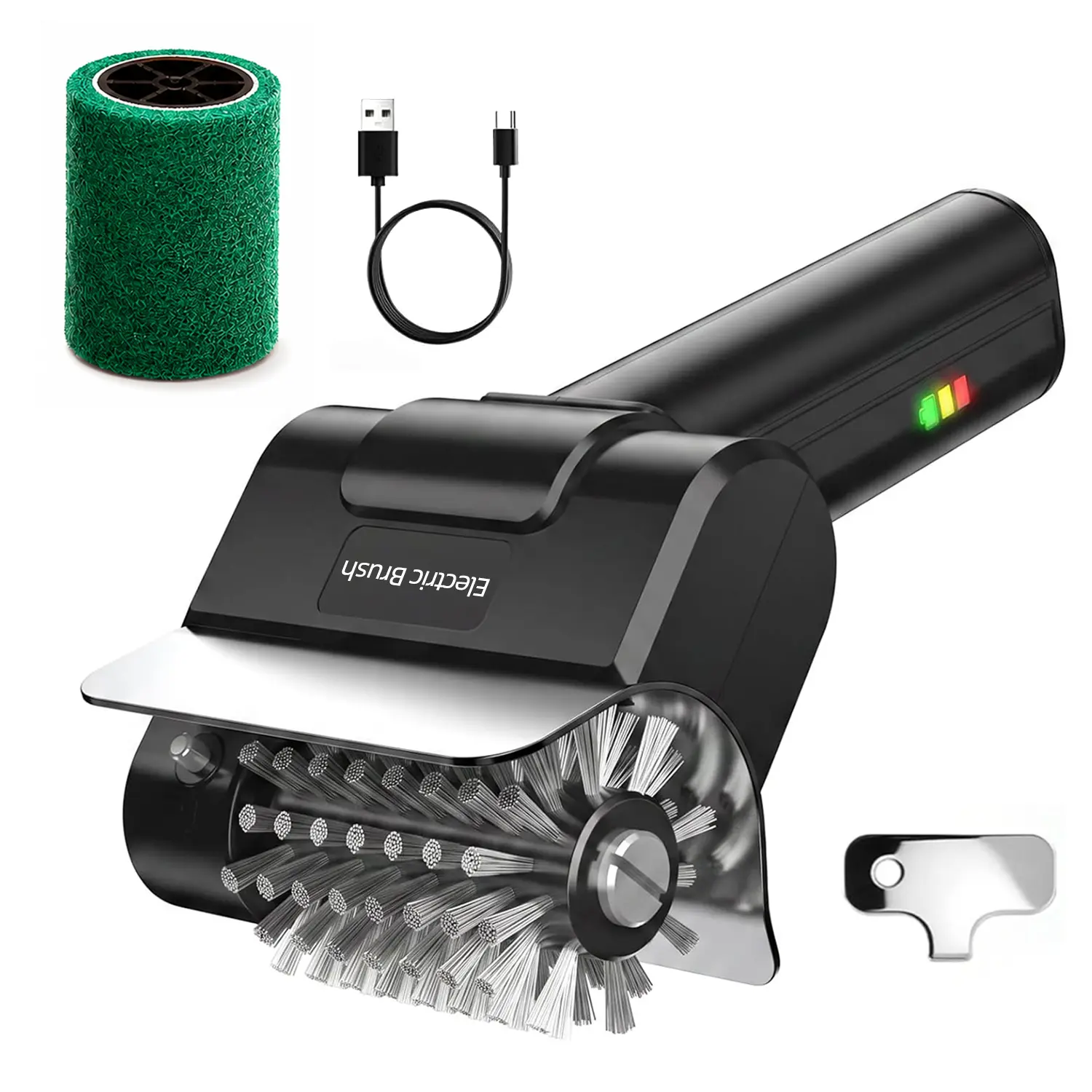 Rechargeable Electric BBQ Grill Brush 1100RPM Cordless Stainless Steel Grill Cleaner with 2000mAh Battery Safe Lock Detachable Brush Head for Grills Griddles Smokers Outdoor Barbecue Cleaning Tool