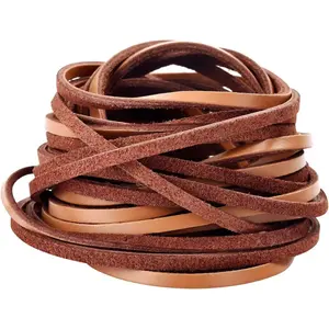 TeeLiy 3mm Flat Strip Genuine Leather Cord - 5yd Braiding String for Jewelry Craft, Leather Shoe Lace (Tan)