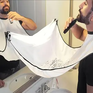 Men's Beard Bib with 2 Hooks, Non-Stick Material, Adjustable Haircut Apron, Breathable Anti-Stray Hair, Ideal for Home Barber, Salon, Gifts, Barber Equipment