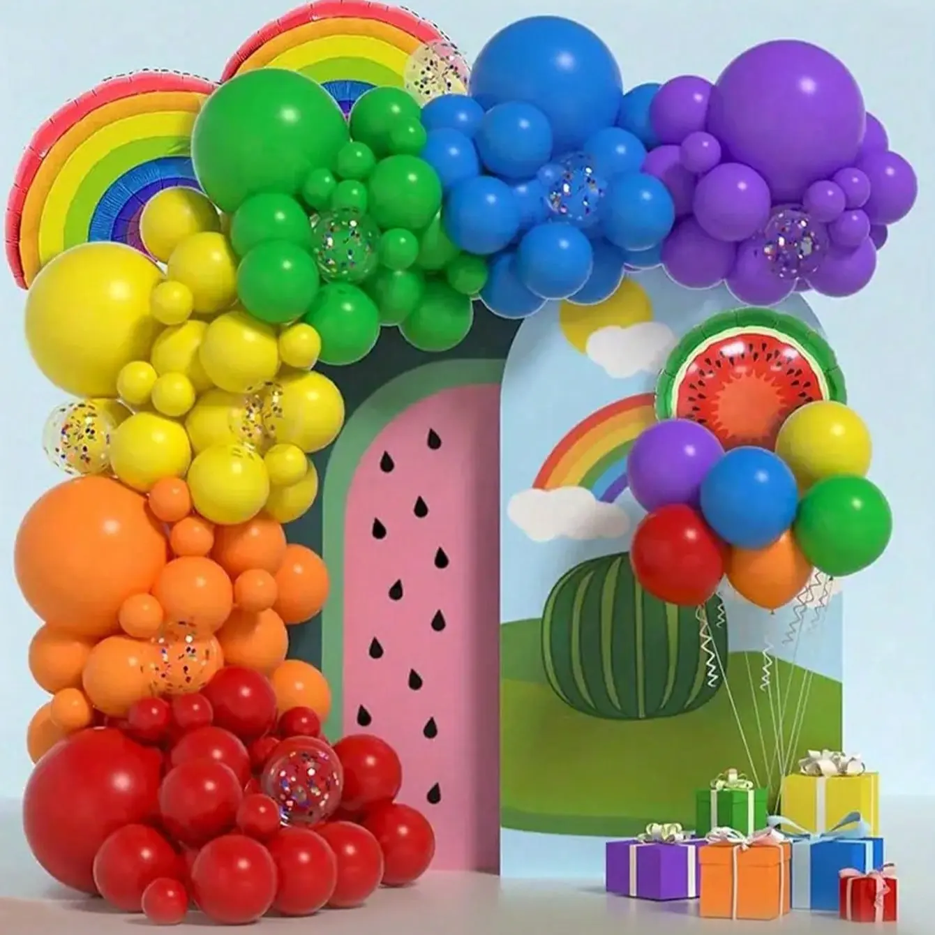 104 Piece Rainbow Balloon Arch Kit, Carnival Decoration, Birthday Decor, Anniversary Decor, Graduation Decor, Holiday Decor, Party Supplies, Balloon Arches Decorations, Balloon Arch Set