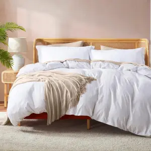 King Duvet Cover Set with Comforter Insert - White 4 Piece 104x90 Duvet Cover & 2 Pillow Shams with White Quilted Down Alternative Comforter, Soft, All Season